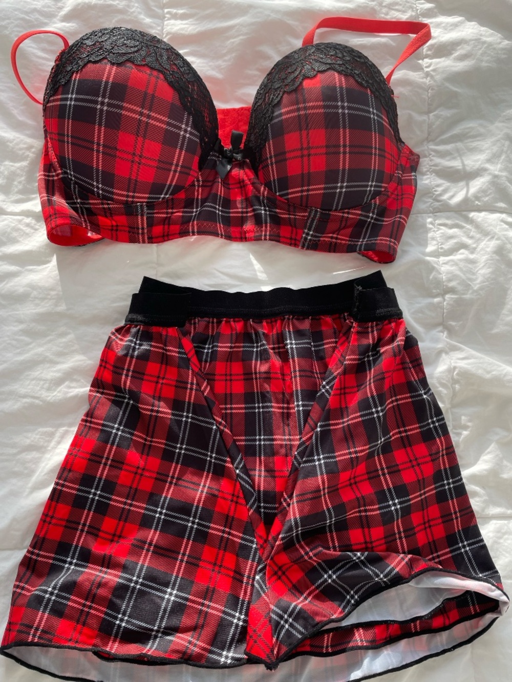 Sexy Plaid Bra and Skirt